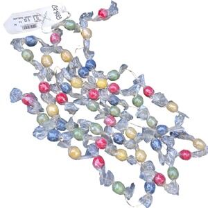 Vintage Plastic Wrapped‎ Hard Candy Wood Garland 9 Foot- Red Yellow Blue Green
